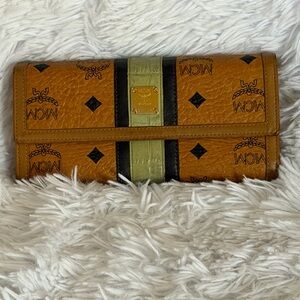 MCM Cognac and Black Logo Wallet